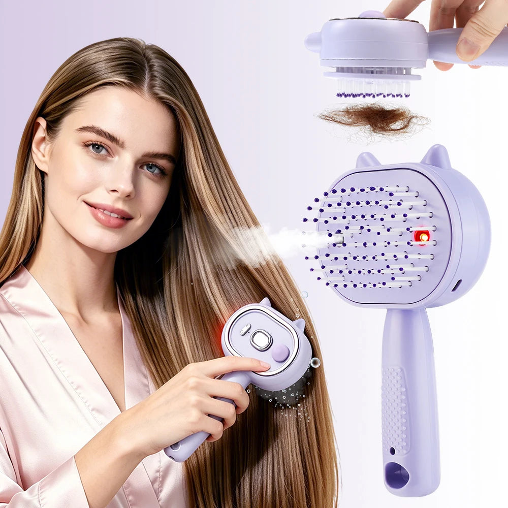 2-in-1 Misting Hair Brush – Water Spray Steam Comb for Frizz-Free Hair