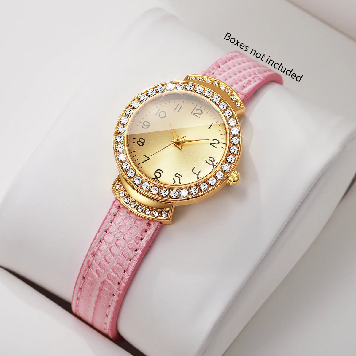 Fashion Rhinestone Women's Quartz Watch – Pink Leather Strap Ladies Wristwatch