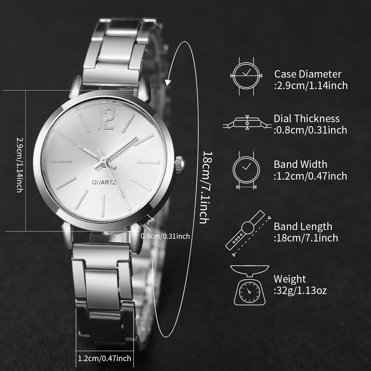 Women's Steel Band Quartz Watch & Diamond Bracelet Set – 6PCS Fashion Wristwatch