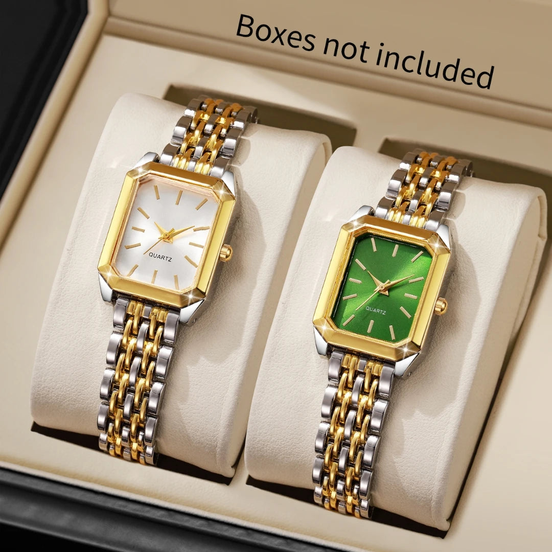Fashion Rectangle Women's Quartz Watch Set – Casual Alloy Strap Ladies Wristwatch 2PCS