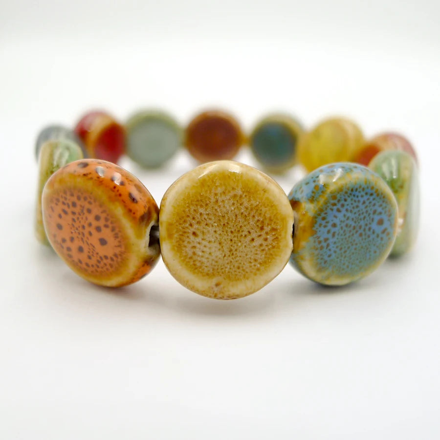 Handmade Heart Ceramic Bead Bracelet – Retro Artisan Jewelry for Women