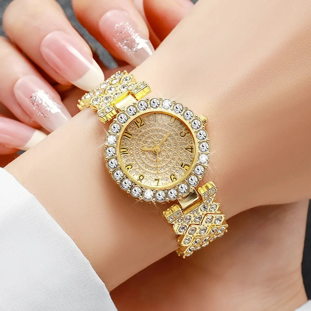 Luxury Rhinestone Women's Quartz Watch & Jewelry Set – 5PCS Elegant Bracelet Wristwatch