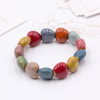 Handmade Heart Ceramic Bead Bracelet – Retro Artisan Jewelry for Women