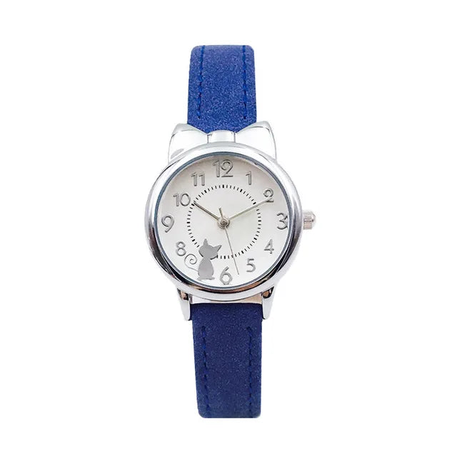 Kids' Cute Cat Cartoon Watch for Girls – Waterproof Quartz