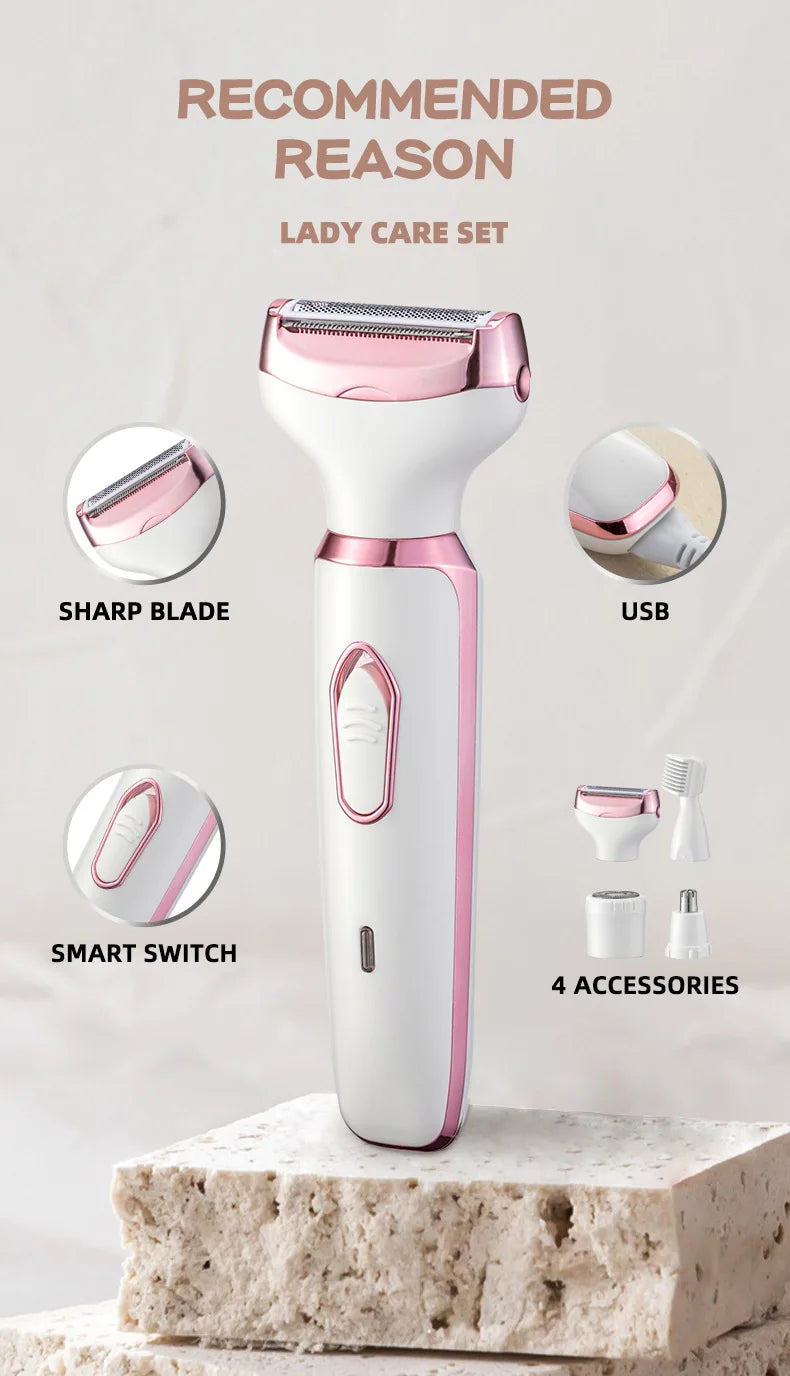 4-in-1 Electric Lady Shaver: Painless Hair Removal