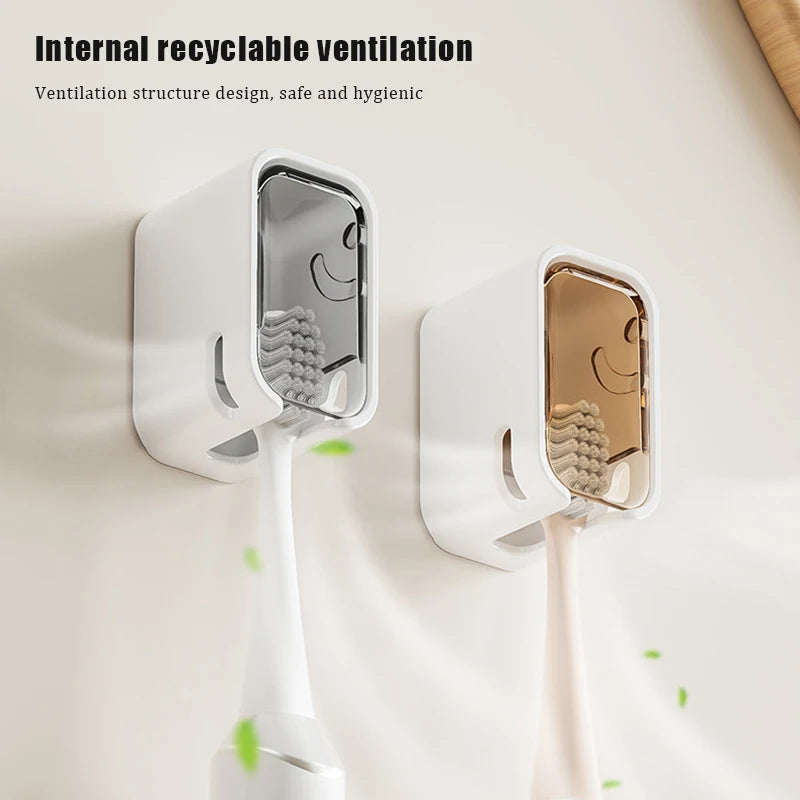 A simple wind-driven toothbrush holder with a cover, dust-proof box, no need to drill holes, wall mounted electric toothbrush ho
