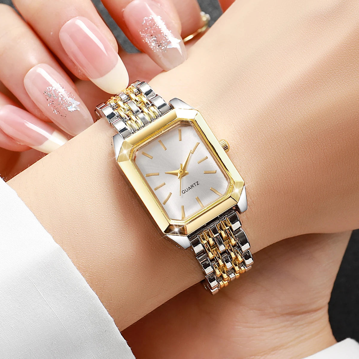 Fashion Rectangle Women's Quartz Watch Set – Casual Alloy Strap Ladies Wristwatch 2PCS