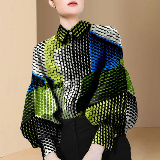 Europe and the United States age-age popular fashion lantern sleeve shirt women's design small shirt 2023 spring new blouse top