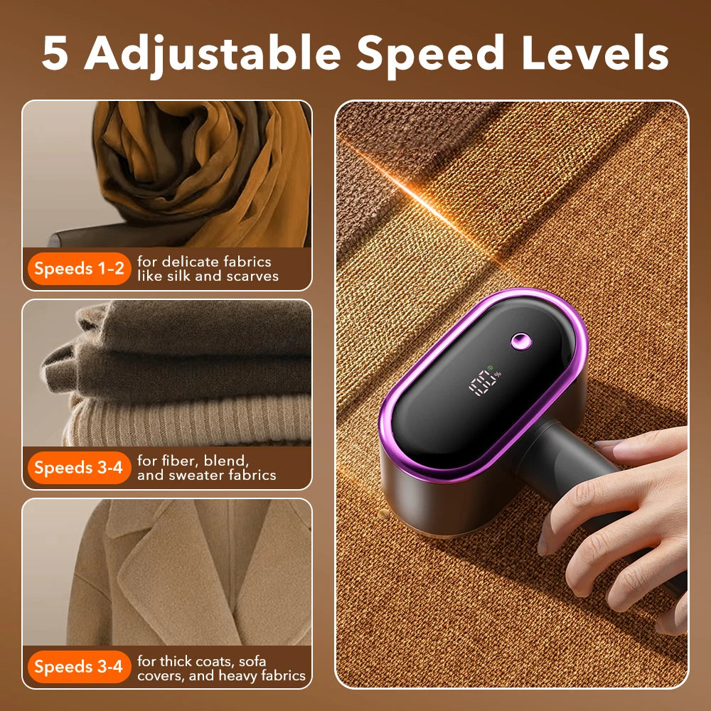 5-Speed Electric Lint Remover – LED Display Fabric Shaver for Clothes & Sofas
