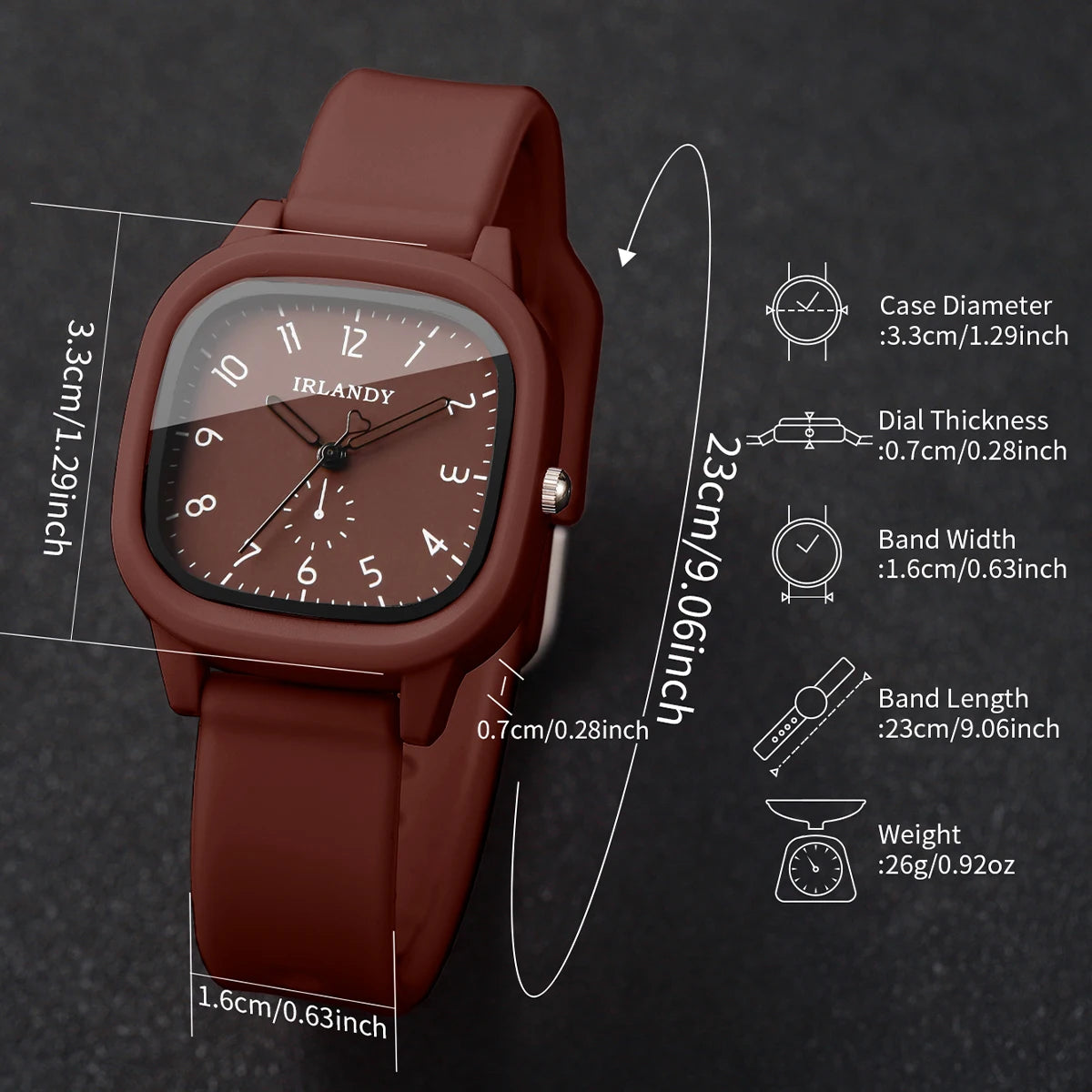 Fashion Arabic Dial Women's Quartz Watch & Heart Bracelet Set – 2PCS Square Silicone Wristwatch