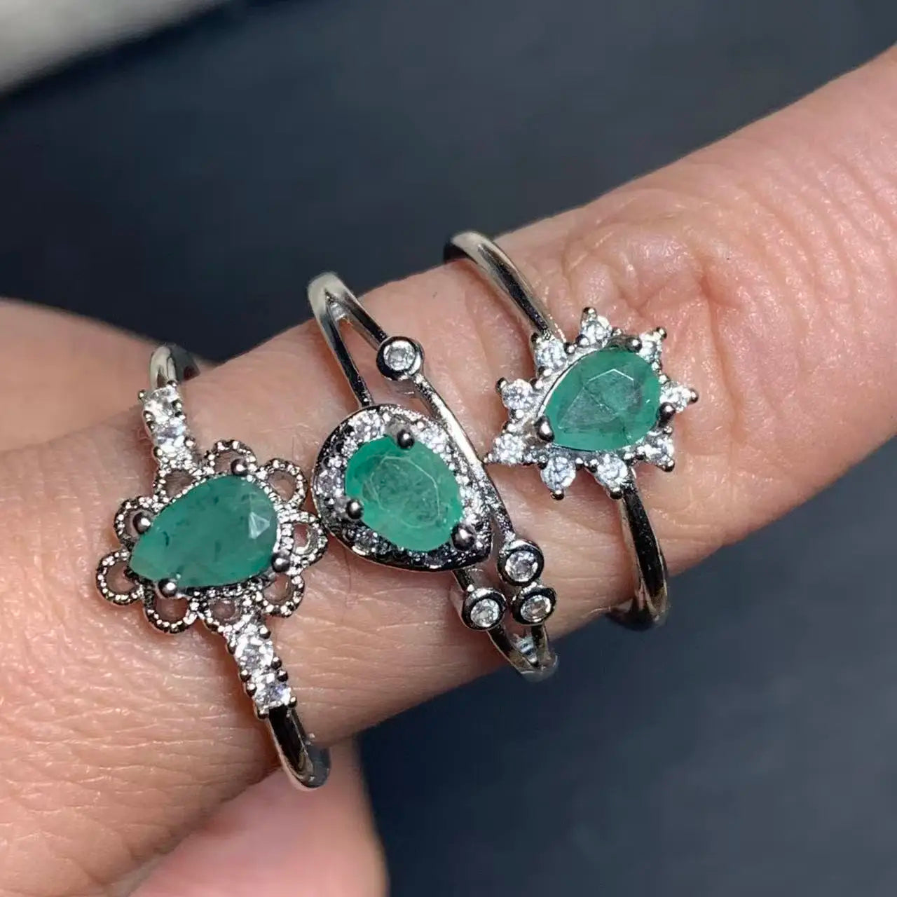 Natural Emerald Adjustable Ring – Multiple Styles Vintage Gemstone Ring for Women