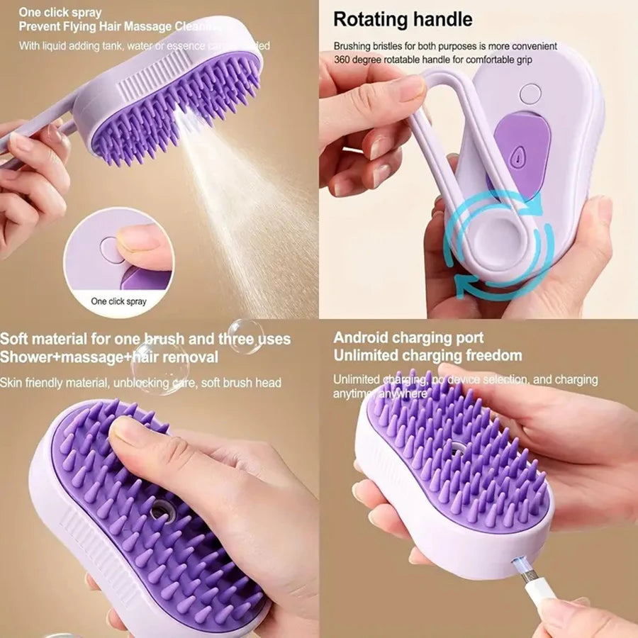 Foldable cat and dog grooming tool with silicone bristles, suitable for both long and short hair