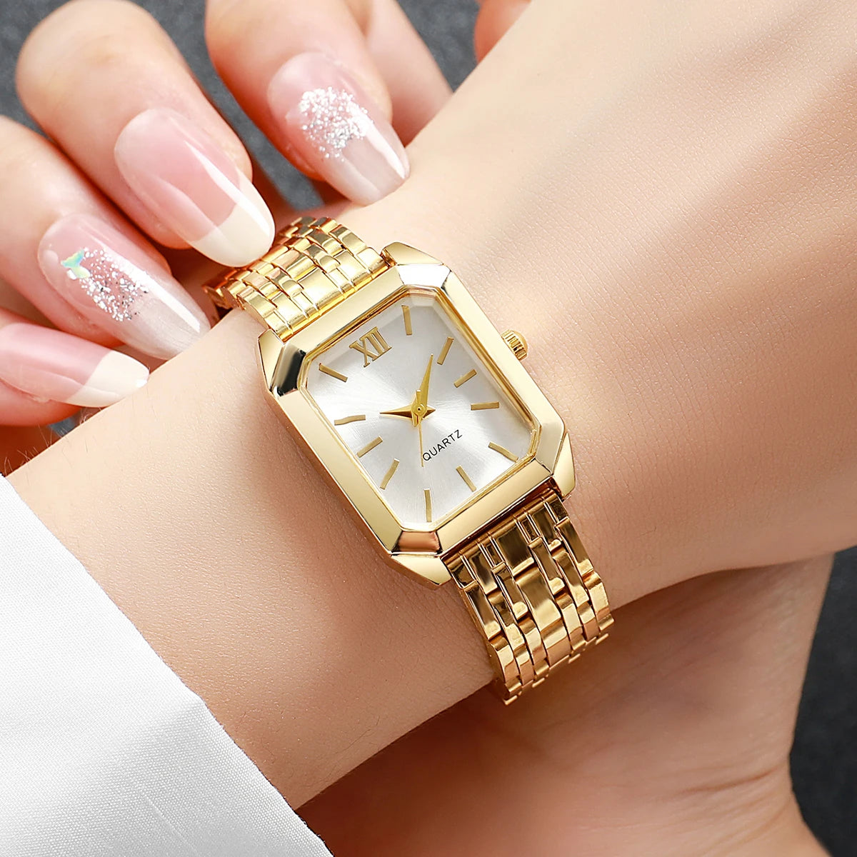 Fashion Rectangle Women's Quartz Watch – Casual Ladies Wristwatch Set