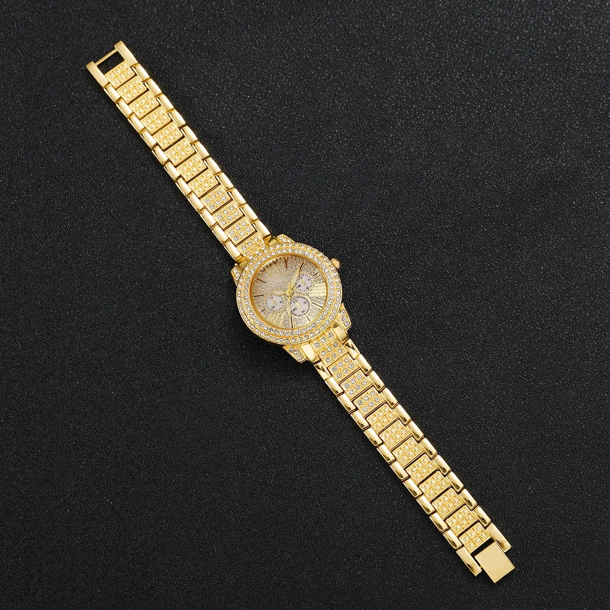 Luxury Full Diamond Women's Quartz Watch & Heart Bracelet Set – 2PCS Ladies Wristwatch