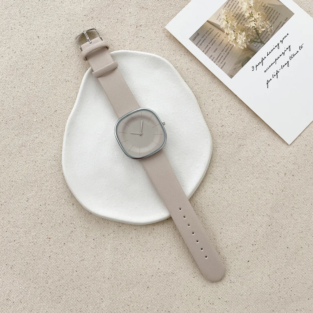 Simple Square Women's Watch – Leather Strap Minimalist Quartz