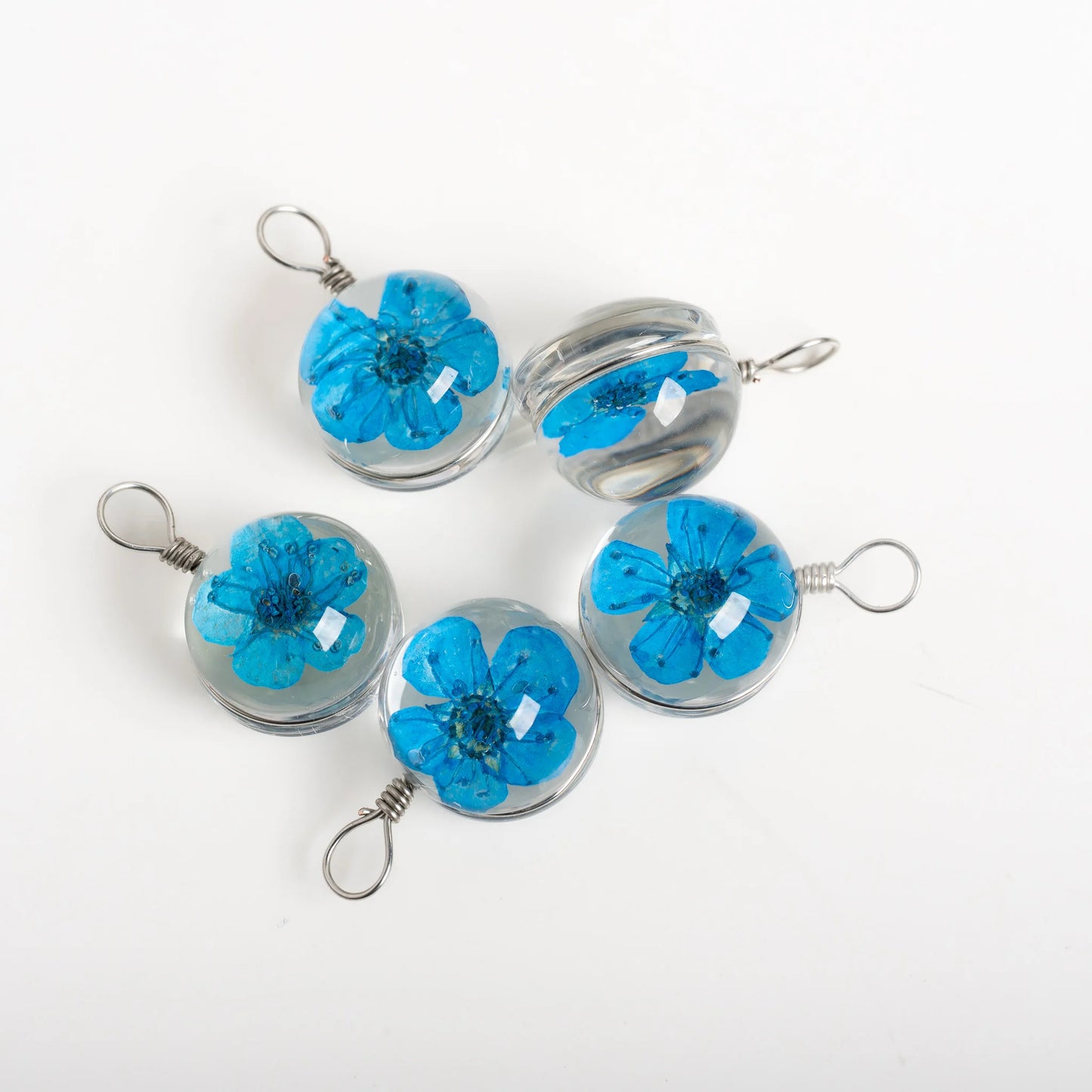 Handmade Pressed Flower Glass Charm Pendant – 12MM Mini Floral Dangle for DIY Jewelry