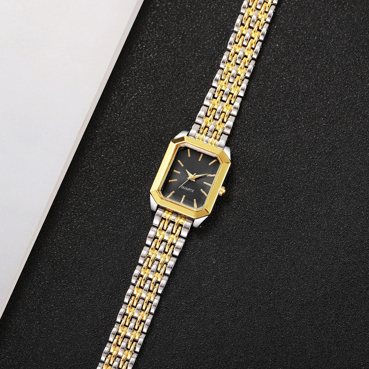 Fashion Rectangle Women's Quartz Watch Set – Casual Alloy Strap Ladies Wristwatch 2PCS
