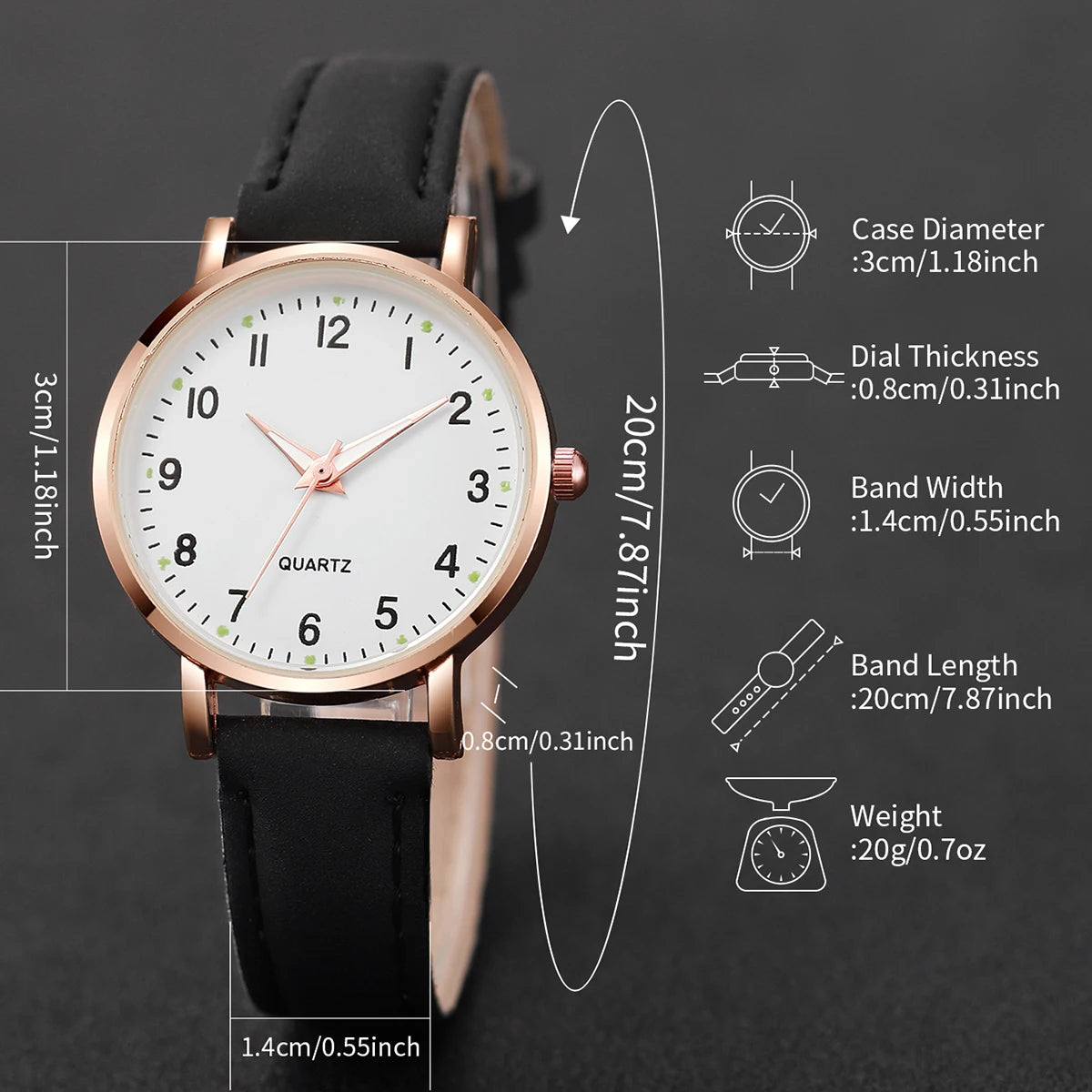 Fashion Women's Leather Quartz Watch & Heart Bracelet Set – 4/6PCS Arabic Dial Wristwatch