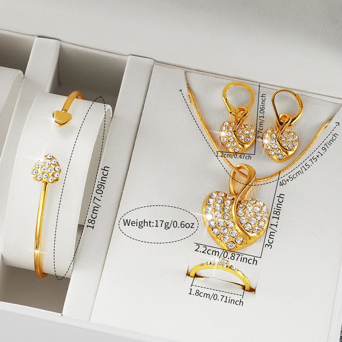 Elegant Rectangle Women's Quartz Watch & Rhinestone Heart Jewelry Set – 6PCS Ladies Wristwatch