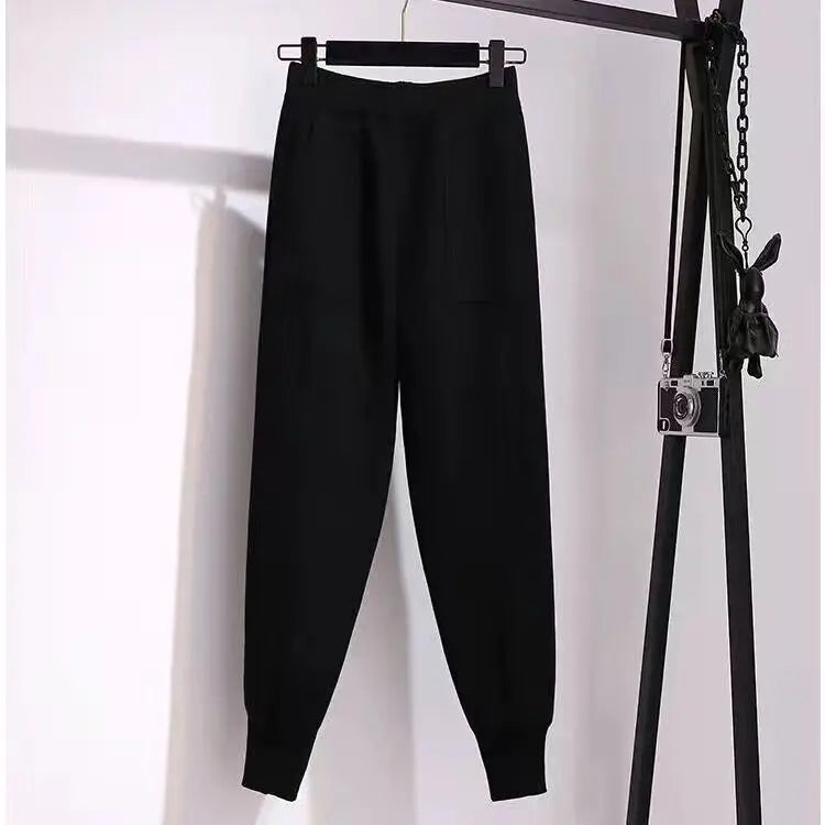 Women pants autumn and winter black casual knitted pants loose elastic spring and autumn nine points Harlan radish pencil pants