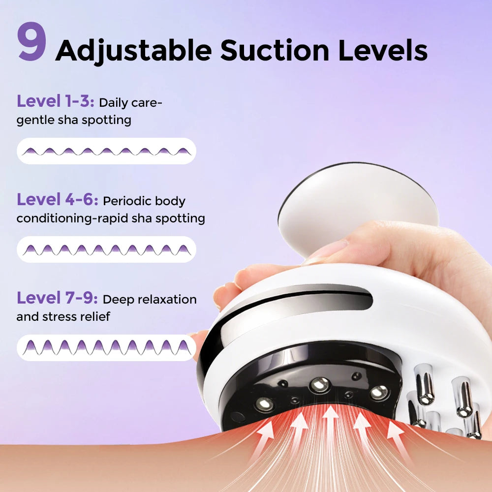 Electric Cupping Massager 9 Levels Suction Red Light Gua Sha Scraper Steel Beads LED Display Rechargeable Portable