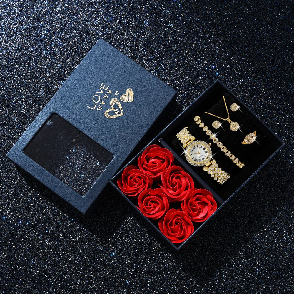 Fashionable Gold Watch and Necklace Set - Elegant Gift for Her