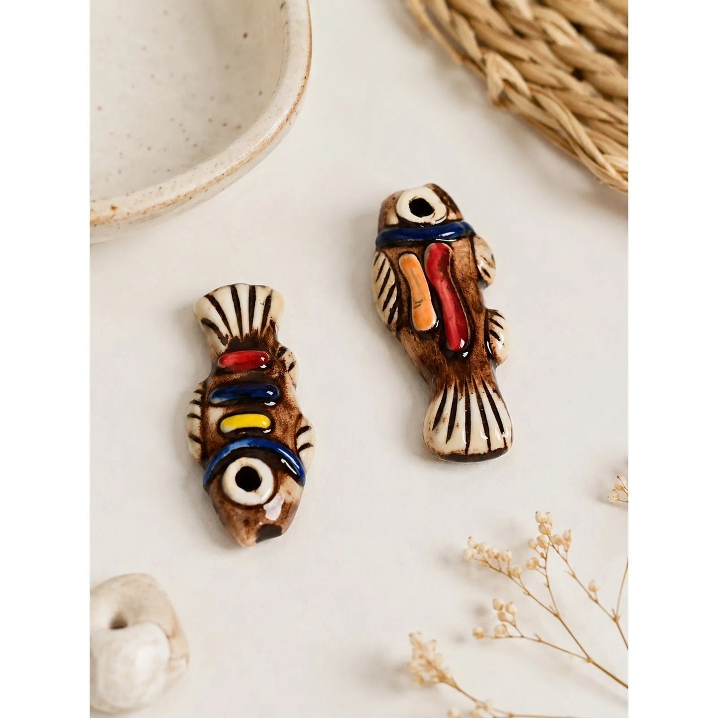 Handmade Ceramic Fish Beads – Large Hole DIY Loose Beads for Jewelry Making