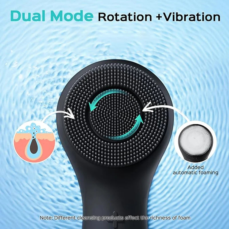 360° Rotating Facial Cleansing Brush – USB Rechargeable Silicone Massager