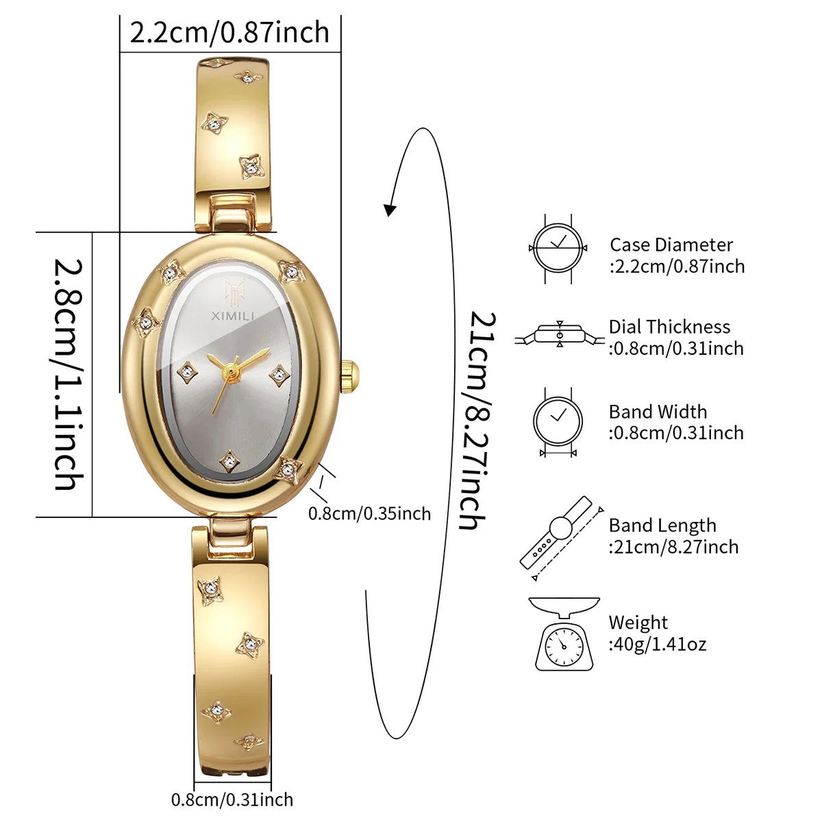 Elegant Oval Dial Women's Rhinestone Bracelet Quartz Watch – Bangle Wristwatch