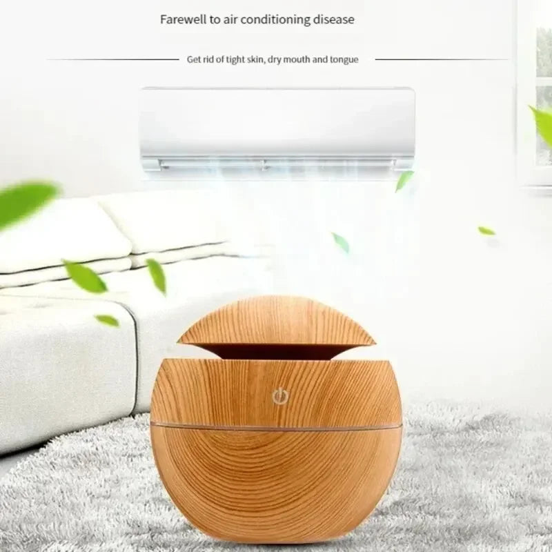 USB Ultrasonic Cool Mist Essential Oil Humidifier - Mini Wood Grain Design