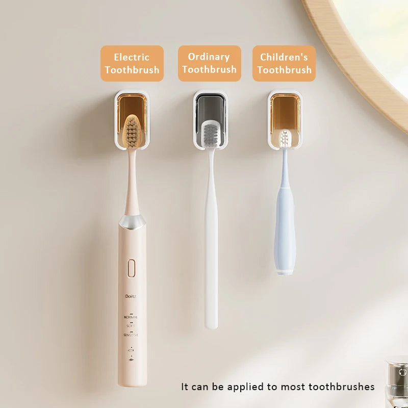 A simple wind-driven toothbrush holder with a cover, dust-proof box, no need to drill holes, wall mounted electric toothbrush ho
