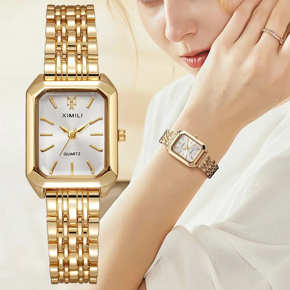 Luxury Women's Rectangle Watch – Steel Band Fashion Quartz Wristwatch
