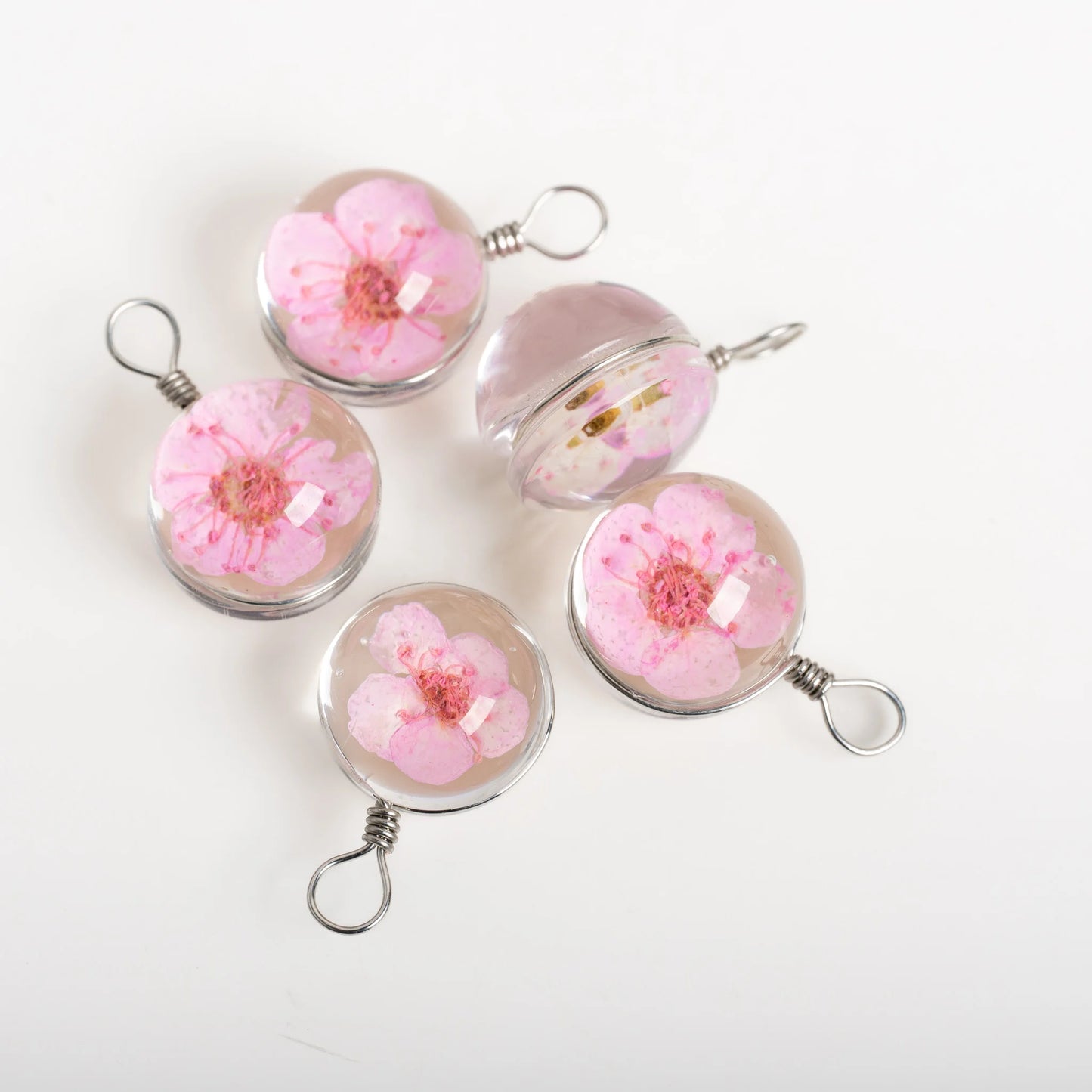 Handmade Pressed Flower Glass Charm Pendant – 12MM Mini Floral Dangle for DIY Jewelry