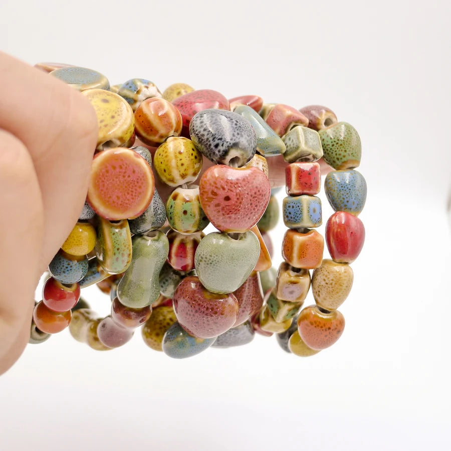 Handmade Heart Ceramic Bead Bracelet – Retro Artisan Jewelry for Women