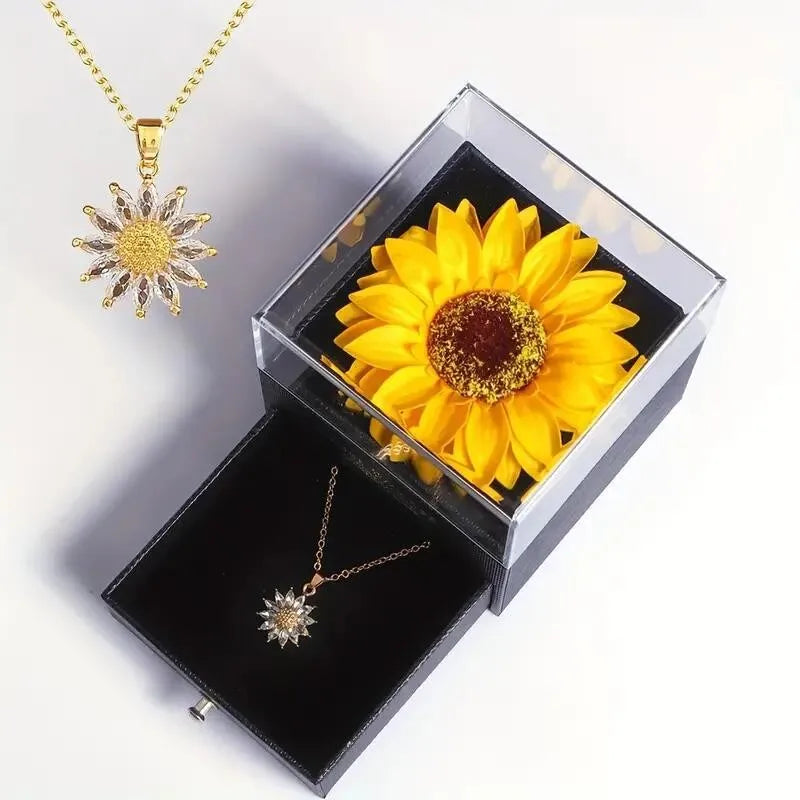 Sunflower Necklace with Gift Box - Perfect I Love You Gift for Girlfriend