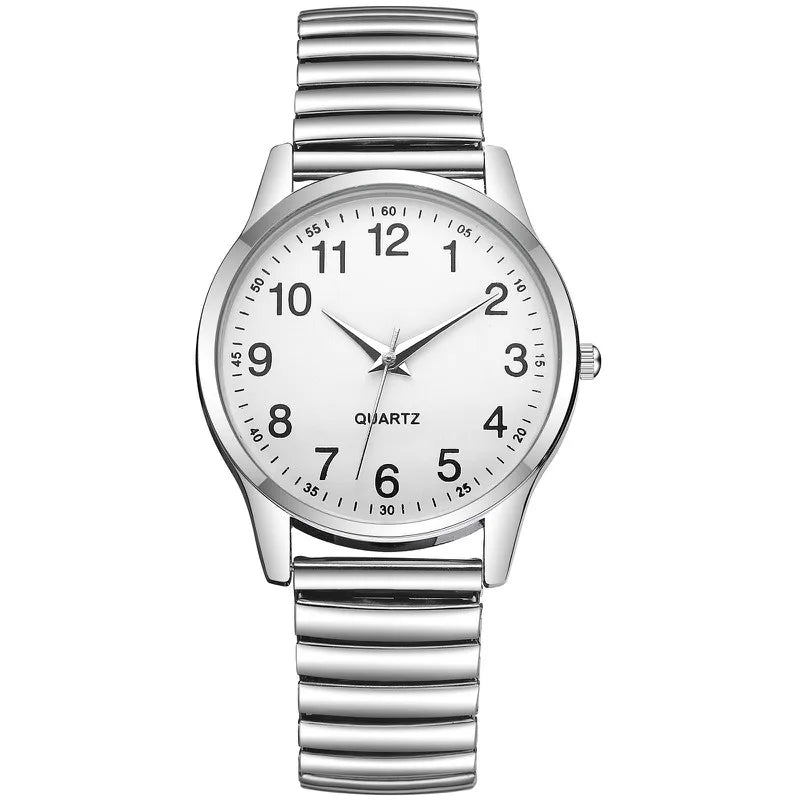 Fashion Couple Quartz Watches Set – Arabic Dial Elastic Band Wristwatches for Men & Women