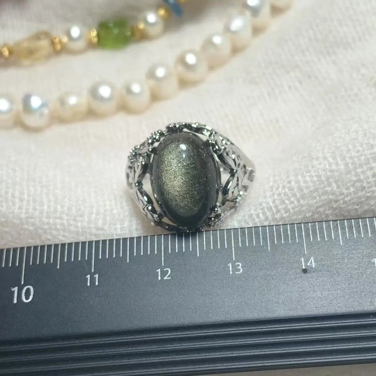 Natural Obsidian Adjustable Ring – Vintage Gemstone Ring for Women