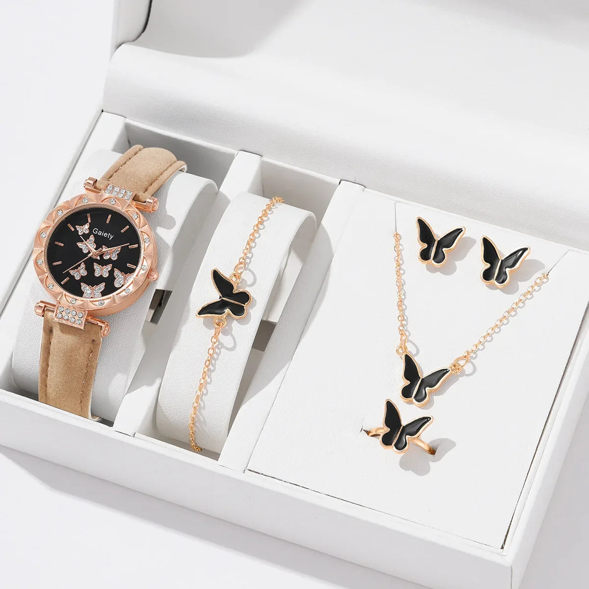 Women Watch Ring Necklace Earrings Bracelet Set Watches Butterfly