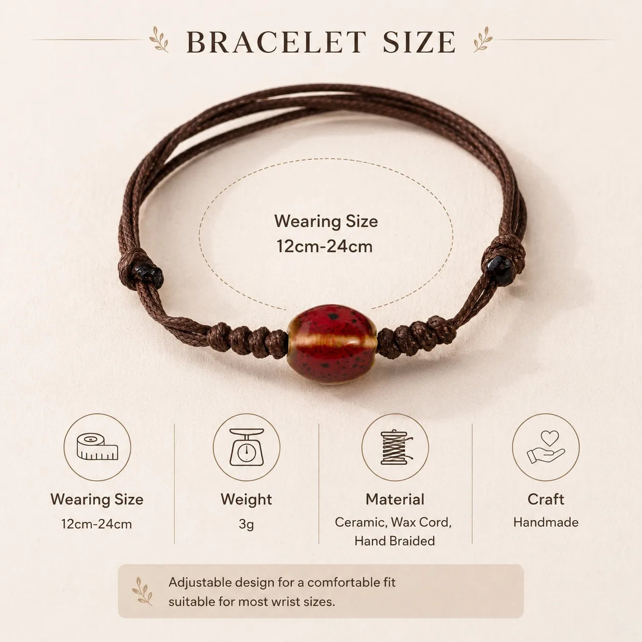 Handmade Floral Glaze Faceted Ceramic Bracelet – Adjustable Wax Cord Jewelry Gift