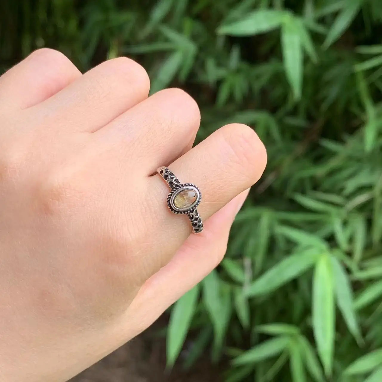 Natural Gold Rutilated Quartz Adjustable Ring – Vintage Fine Jewelry for Women