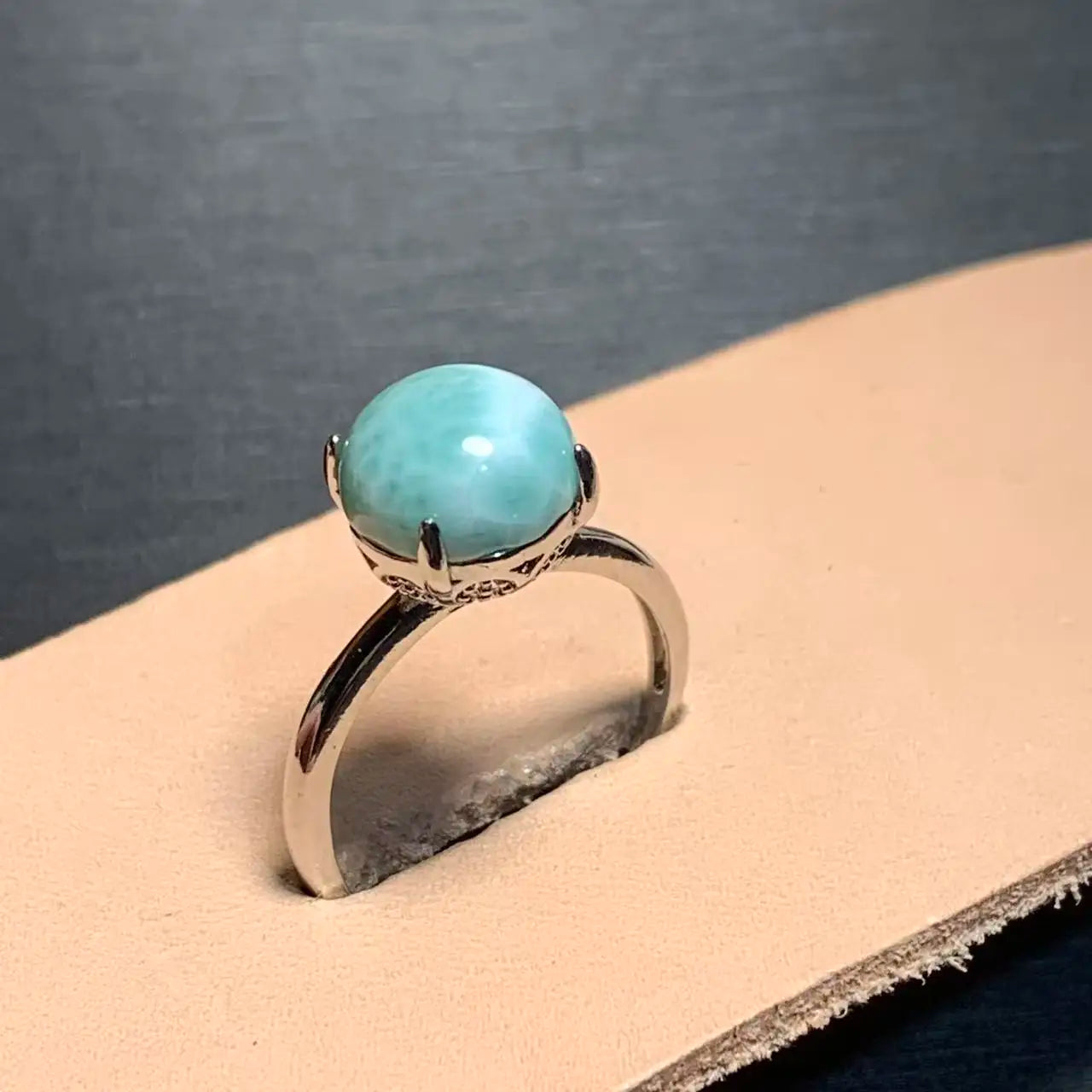 Natural Larimar Heart Ring – Adjustable Vintage Gemstone Ring for Women