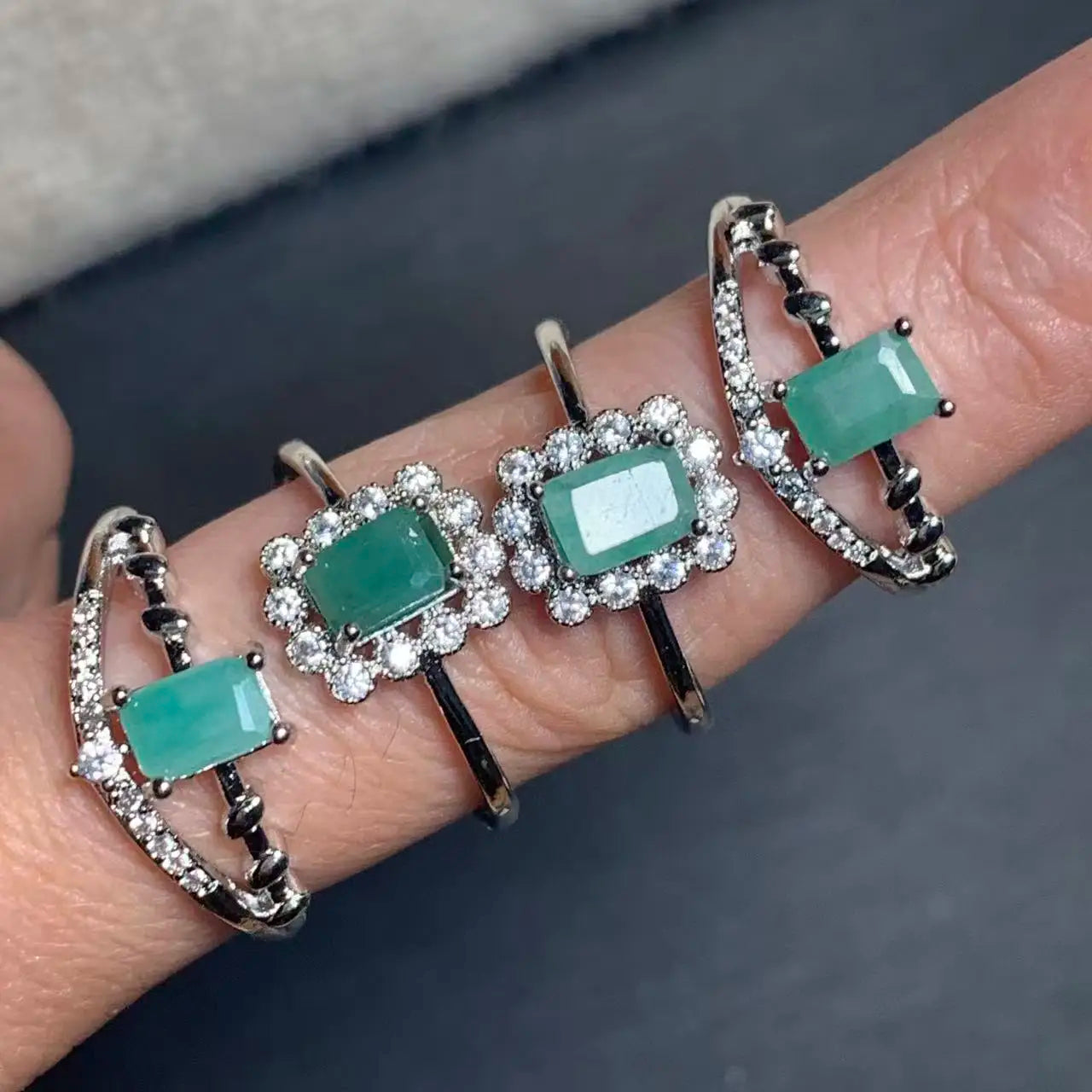 Natural Emerald Adjustable Ring – Multiple Styles Vintage Gemstone Ring for Women