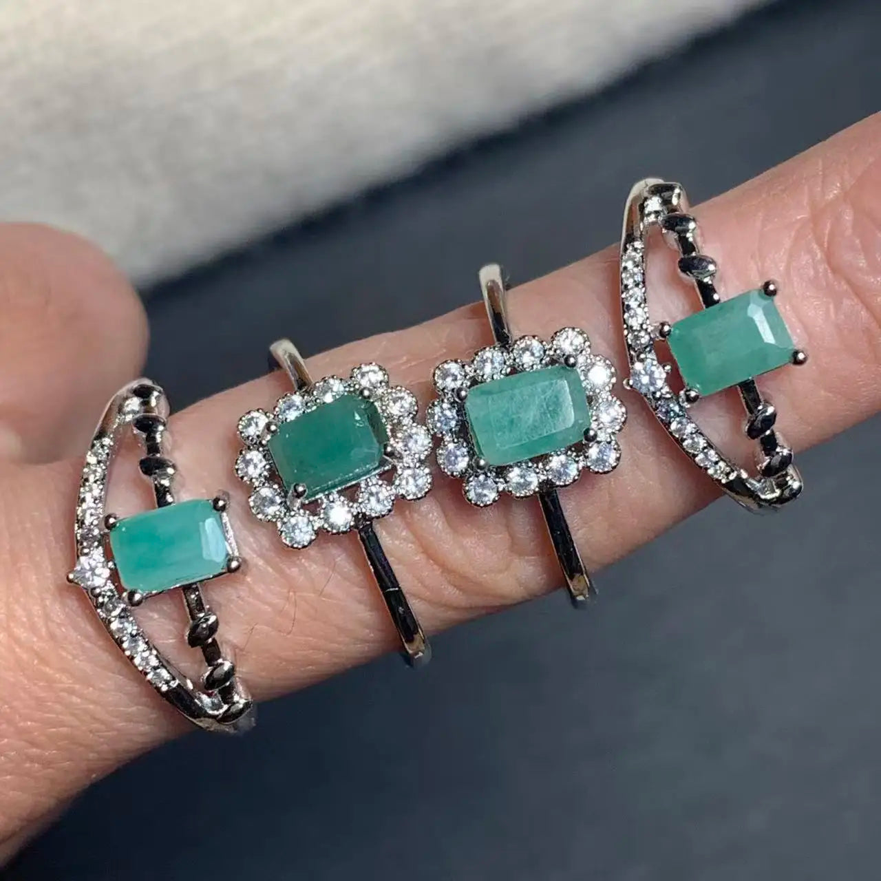 Natural Emerald Adjustable Ring – Multiple Styles Vintage Gemstone Ring for Women