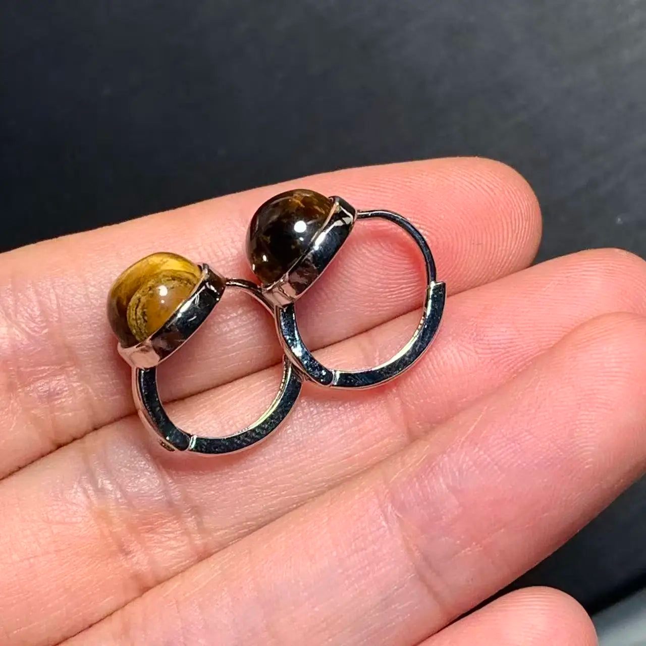 Natural Tiger's Eye Copper Stud Earrings – 8MM Round Vintage Gemstone for Women