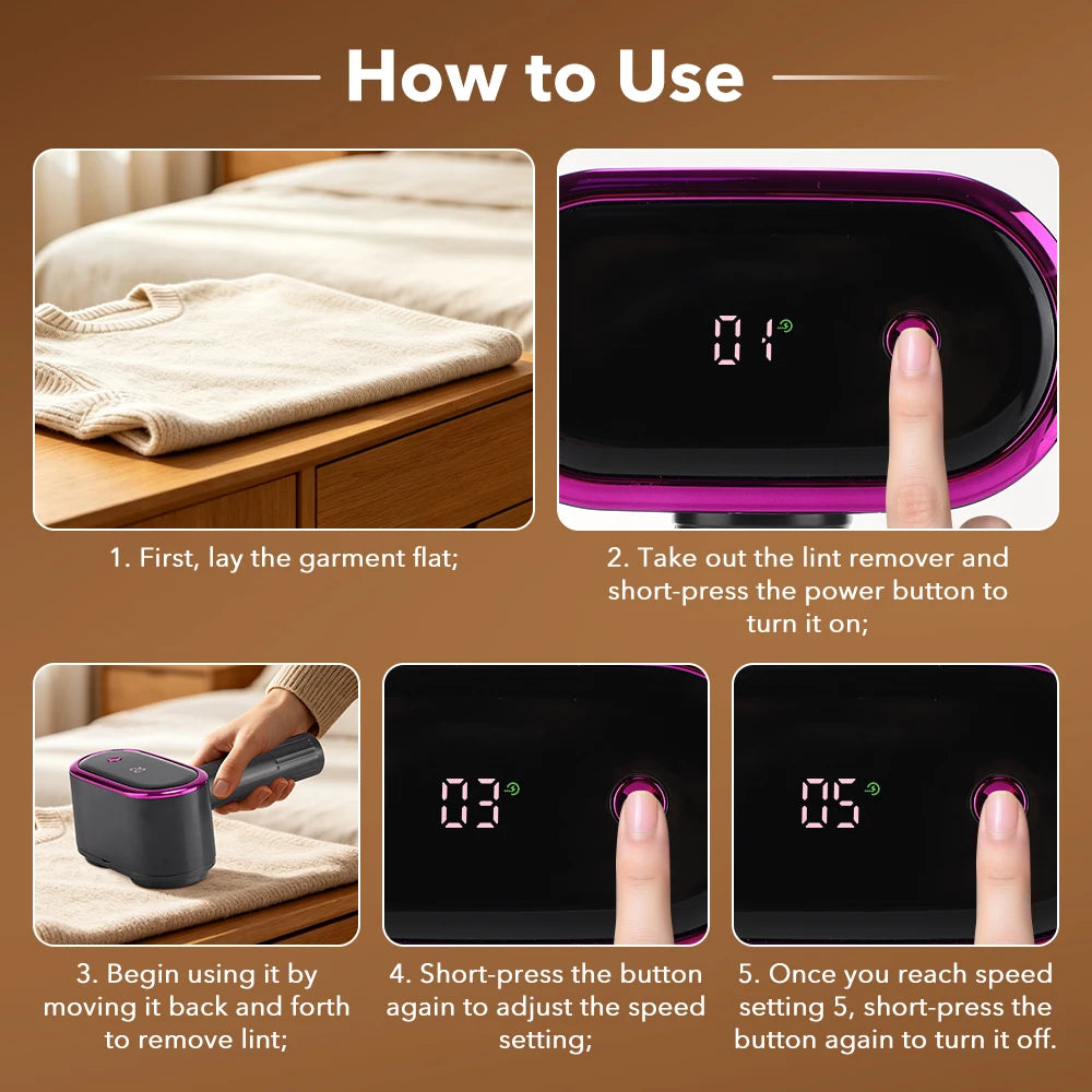 5-Speed Electric Lint Remover – LED Display Fabric Shaver for Clothes & Sofas
