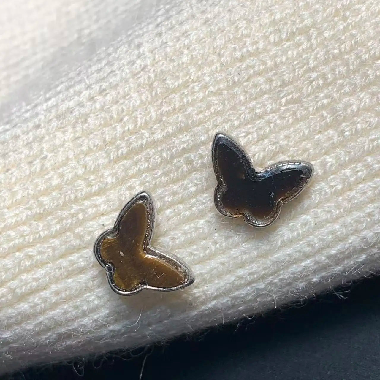 Vintage Natural Tiger's Eye Copper Stud Earrings – Genuine Gemstone for Women