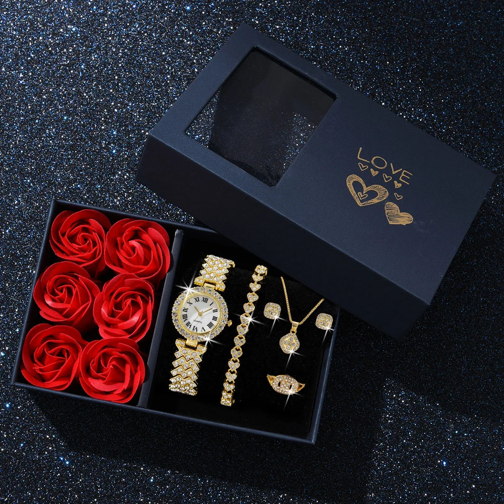 Fashionable Gold Watch and Necklace Set - Elegant Gift for Her