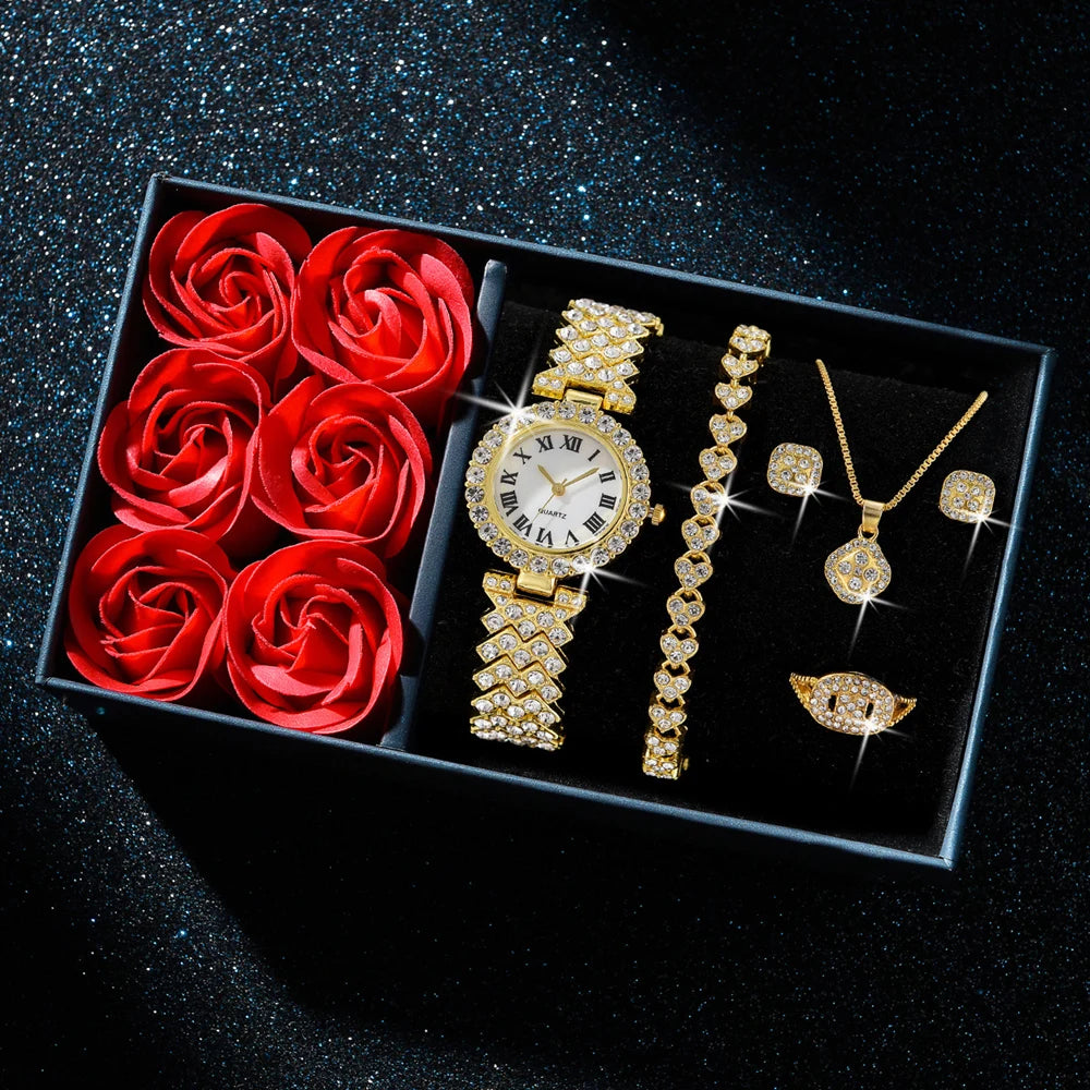 Fashionable Gold Watch and Necklace Set - Elegant Gift for Her