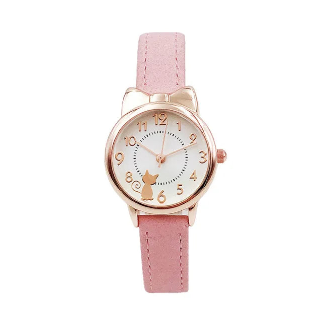 Kids' Cute Cat Cartoon Watch for Girls – Waterproof Quartz