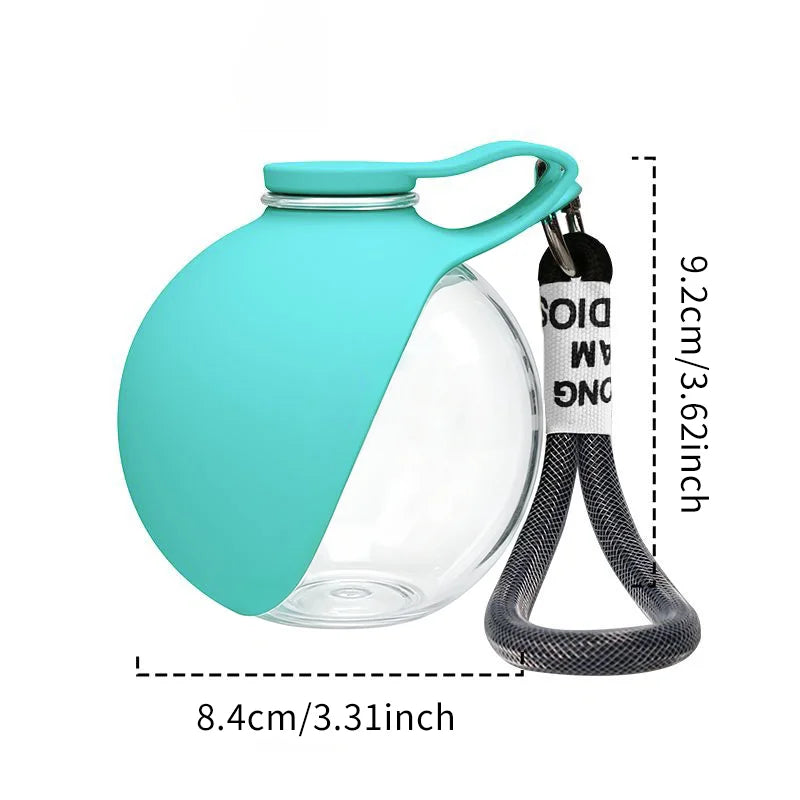 Stainless steel pet water bottle with pink and blue foldable bowls for outdoor preparation,